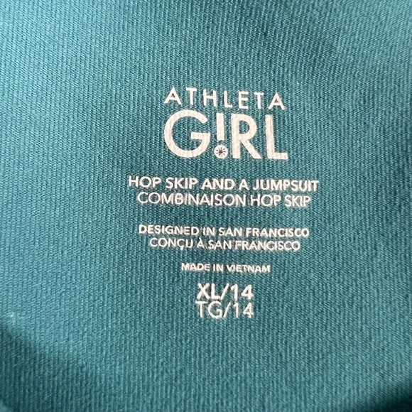 Athleta Girl Hop Skip and a Jumpsuit XL/14 Teal Blue Athleisure Youth Stretch - Picture 2 of 10
